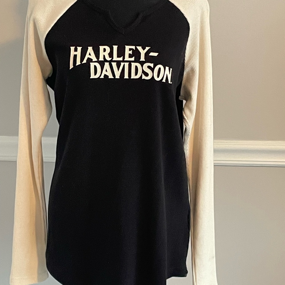 Harley-Davidson Black and Cream Women's Top
